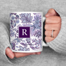 Lila Boho Vintage Blommigt Monogram