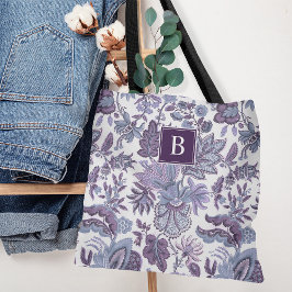 Lila Boho Vintage Blommigt Monogram Tygkasse