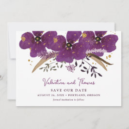 Lila Boho Watercolor Flowers sparar datum Inbjudningar