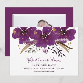 Lila Boho Watercolor Flowers sparar datum Inbjudningar