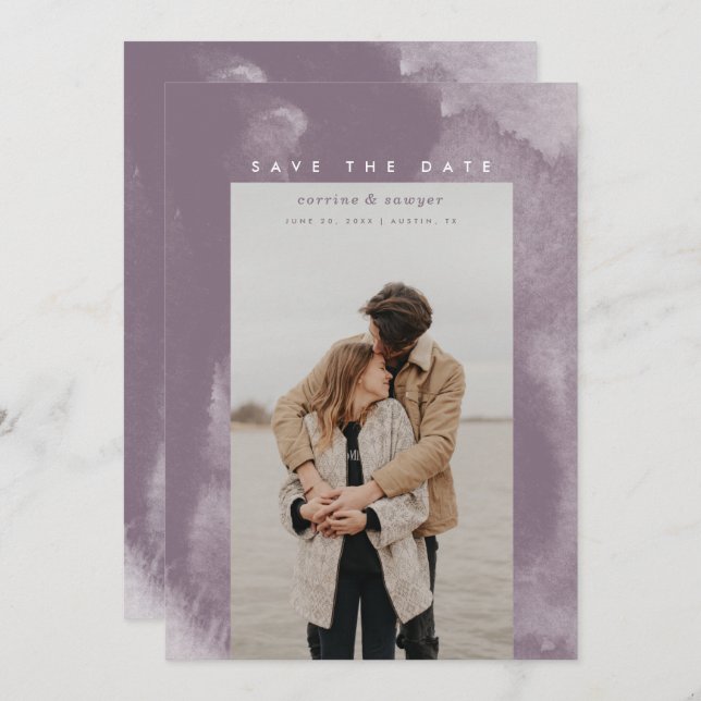 Lila Boho Watercolor Spara datum Spara Datumet (Fram/baksida)