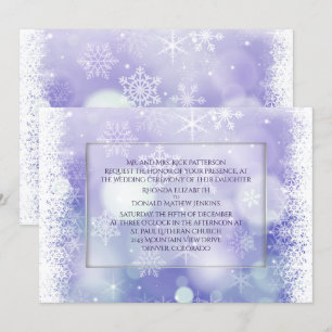 Lila Bokah Snöflingor Winter Wedding bjudande Inbjudningar