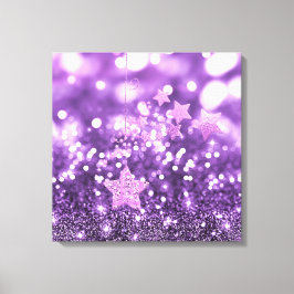 Lila Bokeh Faux Glitter & Stars Canvastryck