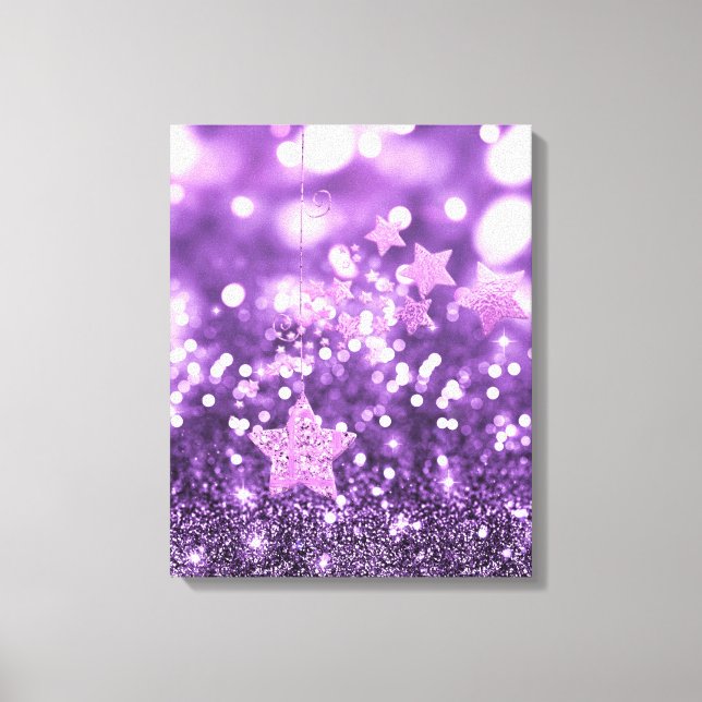 Lila Bokeh Faux Glitter & Stars Canvastryck (Framsida)