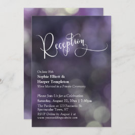 Lila Bokeh Light Wedding Reception Typography Inbjudningar