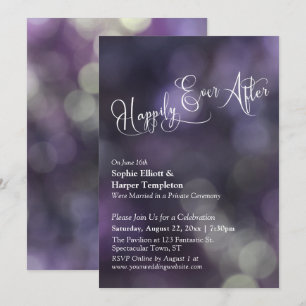 Lila Bokeh-ljus "Happily Ever After" Typografi Inbjudningar