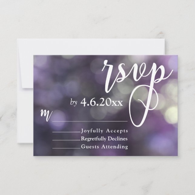 Lila Bokeh-ljus & typografi 32 RSVP OSA Kort (Framsida)