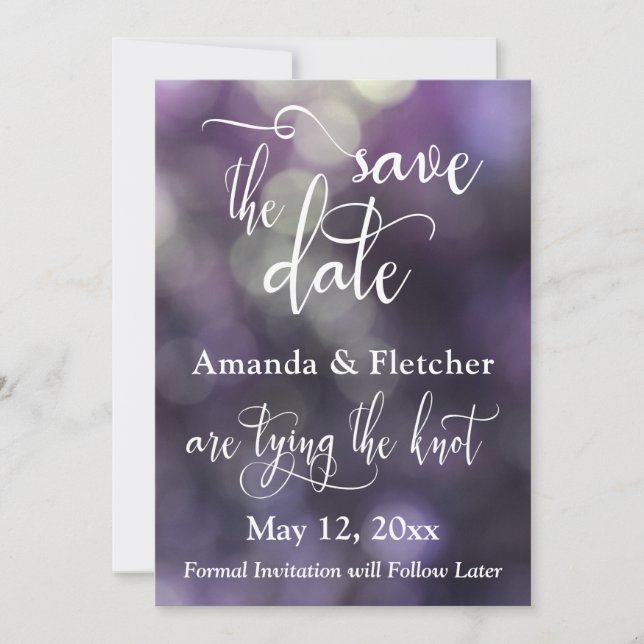 Lila Bokeh-ljus & typografi 32 Spara datum Datumet (Framsida)