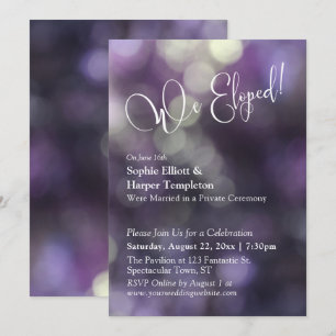 Lila Bokeh-ljus & "We Eloped"-typografi Inbjudningar