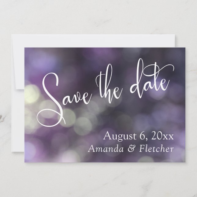 Lila Bokeh, Modernt skrivstil Save the Date Spara Datumet (Framsida)
