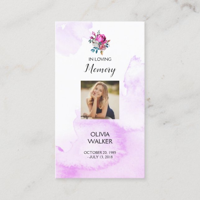 Lila bokmärke, begravningskort visitkort (Framsida)