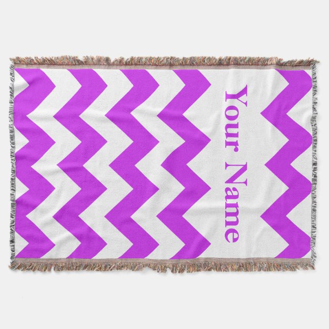 Lila Bold Chevron med eget namn Filt (Framsidan)