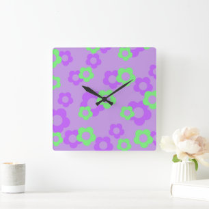 Lila Bold Y2K Wildblommor Vibrant Home Decor Fyrkantig Klocka