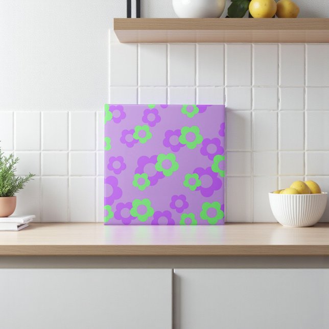 Lila Bold Y2K Wildblommvibrant Vår Decor Kakelplatta (Purple Bold Y2K Wildflower Vibrant Spring Decor Ceramic Tile)