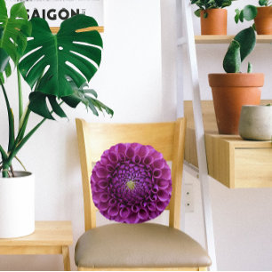 Lila Boll Dahlia-Blommigten Rund Kudde