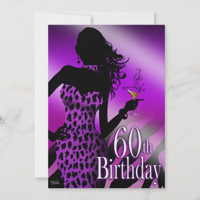 Lila Bombshell Leopard Zebra 60:e födelsedagen Inbjudningar (Framsida)