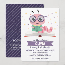 Lila Bookworm Bok Födelsedagsfest Inbjudningar