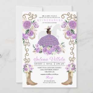 Lila Boots och Horse Ranchero Quinceañera Inbjudningar