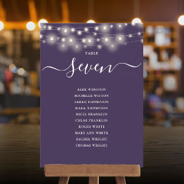 Lila Bordnummer Sittplatskarta med Strängljus Inbjudningar