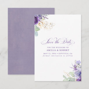 Lila Botanisk Elegant Spara Datum Datumet