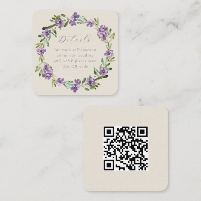 Lila Botanisk Krans QR-kod Bröllop Tilläggskort (Fram/baksida)