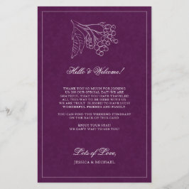 Lila Botaniska Elegant bröllop Välkomsthälsbok