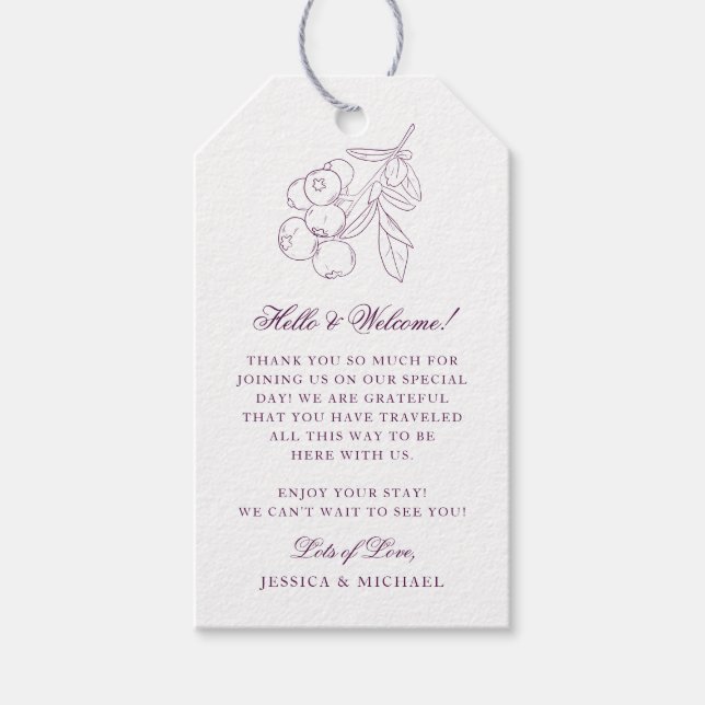 Lila Botaniskt kontur Elegant bröllop Välkomsthäls Presentetikett (Framsidan)