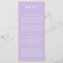Lila Botaniskt Modern Bröllop Menu