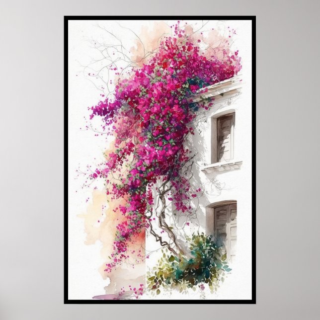 Lila Bougainvillea på Eaves Watercolor Poster (Framsidan)