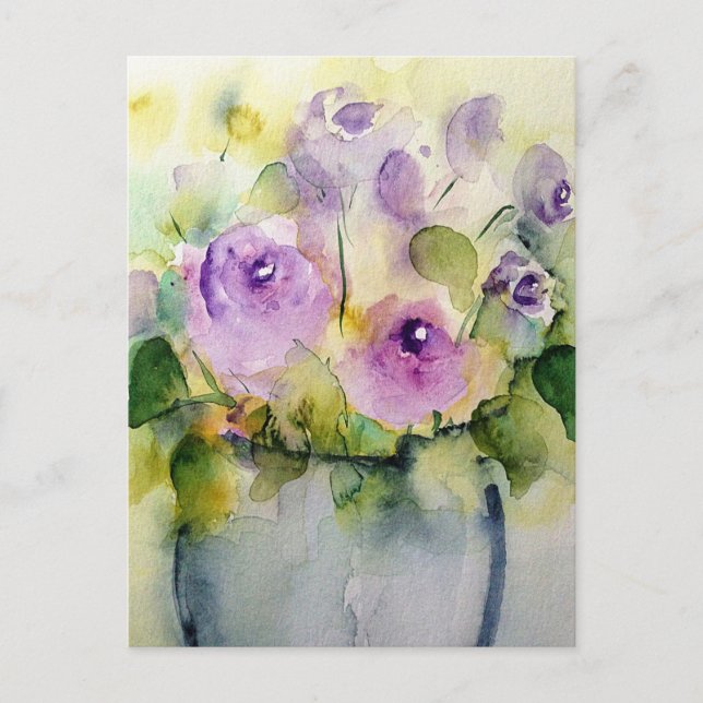 Lila Bouquet Watercolor Vykort (Framsida)