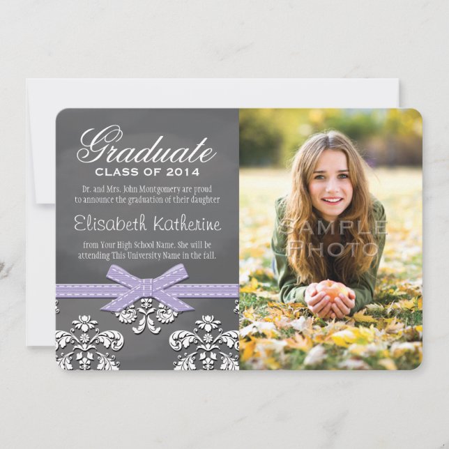 Lila Bow Chalkboard Snöre Studenten Inbjudningar (Framsida)