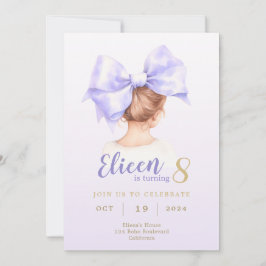 Lila Bow Girl Birthday-inbjudan Inbjudningar