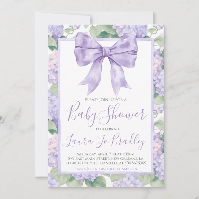Lila Bow Girl Preppy Southern Baby Shower Inbjudningar (Framsida)