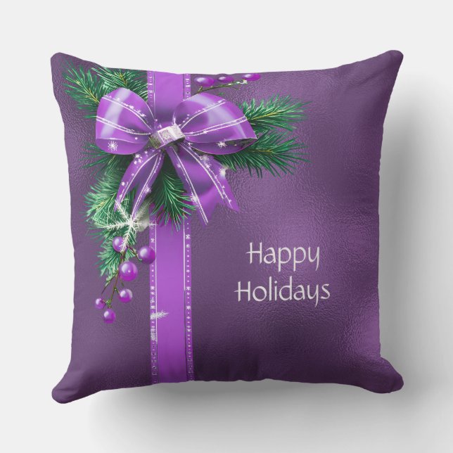 Lila Bow Holiday Kastsydd Kudde (Baksida)