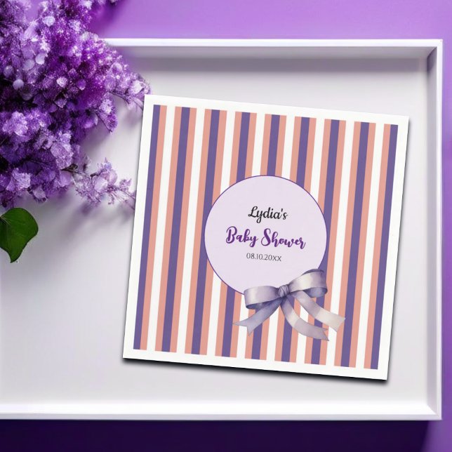 Lila Bow Linjer Modern Baby Shower Pappersservett (Skapare uppladdad)