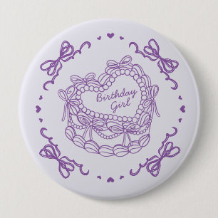 Lila Bow Retro Heart Coquette Cake Birthday Girl Knapp