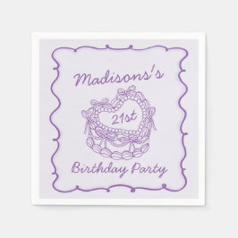 Lila Bow Retro Heart Coquette Cake Birthday Pappersservett