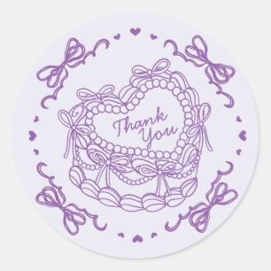 Lila Bow Retro Heart Coquette Cake Tack Runt Klistermärke