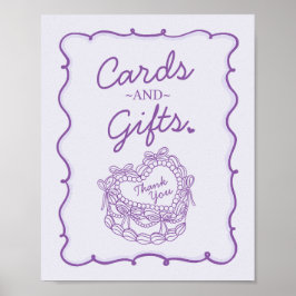 Lila Bow Retro Heart Coquette-kort och gåvor Poster