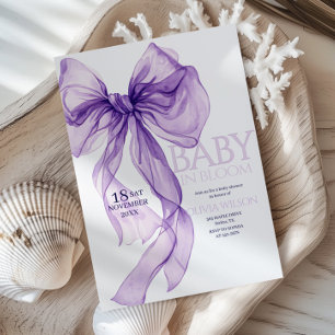 Lila Bow Watercolor Baby i bloombabyskor Inbjudningar