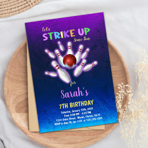 Lila Bowling Birthday-inbjudningar Inbjudningar