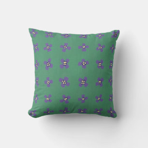 Lila Brassica Flower Mönster om Grönt Pillow Kudde