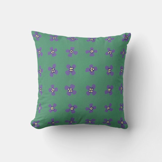 Lila Brassica Flower Mönster om Grönt Pillow Kudde (Framsida)