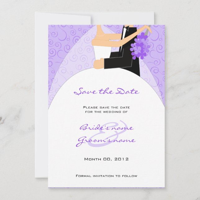 Lila Bride and Groom Save the Date Card Spara Datumet (Framsida)