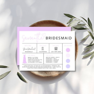 Lila Bridesmaid Info Card, Brudens sida Guide Inbjudningar