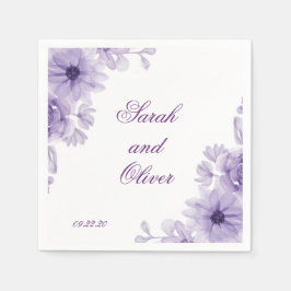 lila Bröllop Blommigt Pappersservett