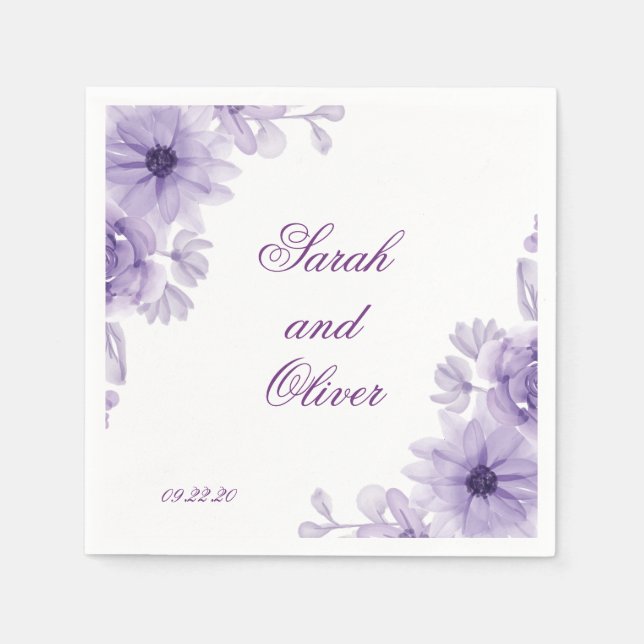 lila Bröllop Blommigt Pappersservett (Framsidan)