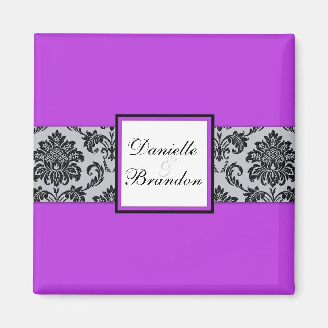 Lila Bröllop Damask Magnet (Framsidan)