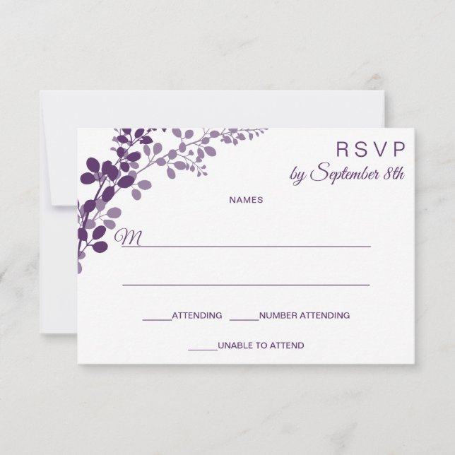 Lila Bröllop Liten RSVP / Svar Brevkort | Vines Inbjudningar (Framsida)