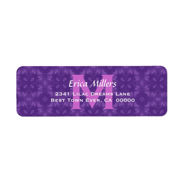 Lila Bröllop Monogram adressetikett V10 Returadress Etikett (Framsidan)